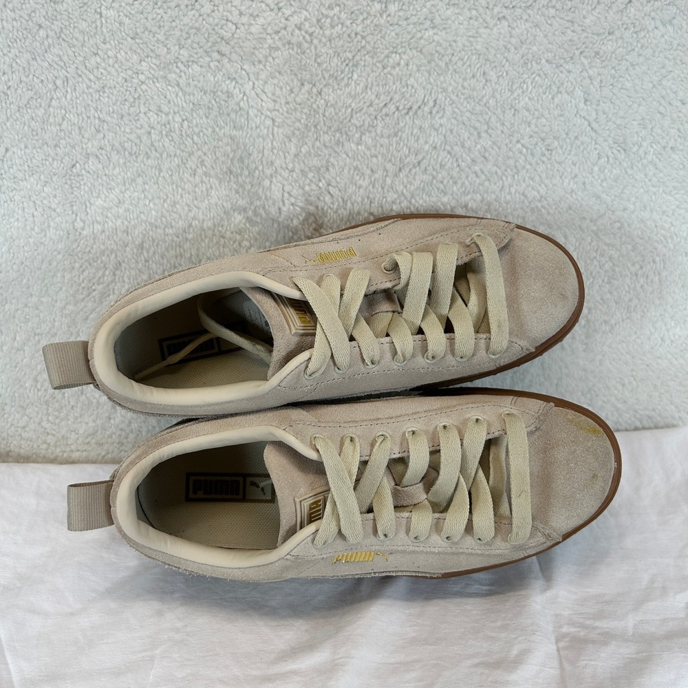 Puma Mayze Womens Oatmeal Team Gold Suede Platform Sneakers 380784-06 Size 8 - Picture 9 of 16